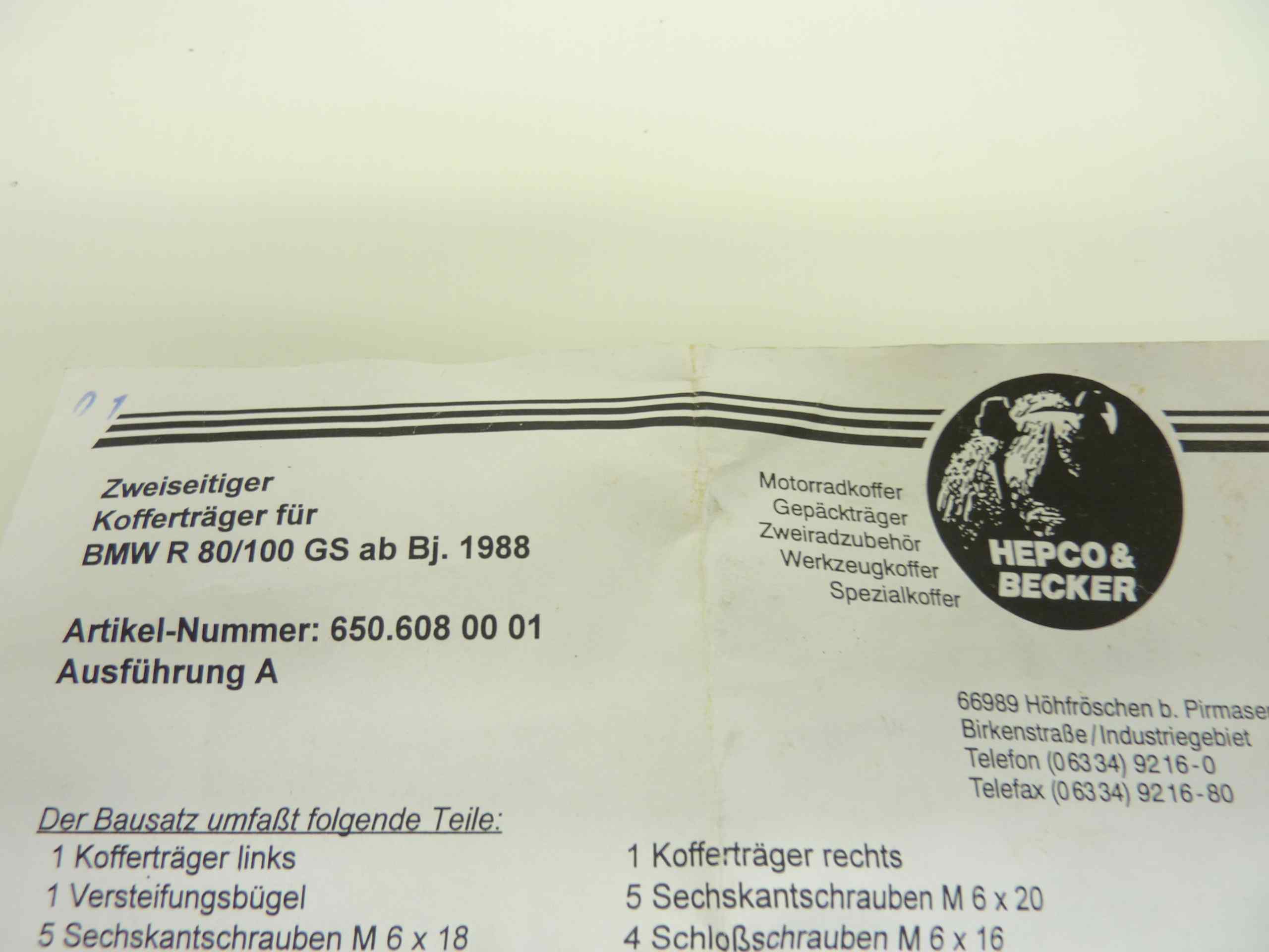 BMW R 65 80 100 GS kit viti fissaggio portaborse posteriore Hepco nuovo cod 650.608 00 01 - immagine 2