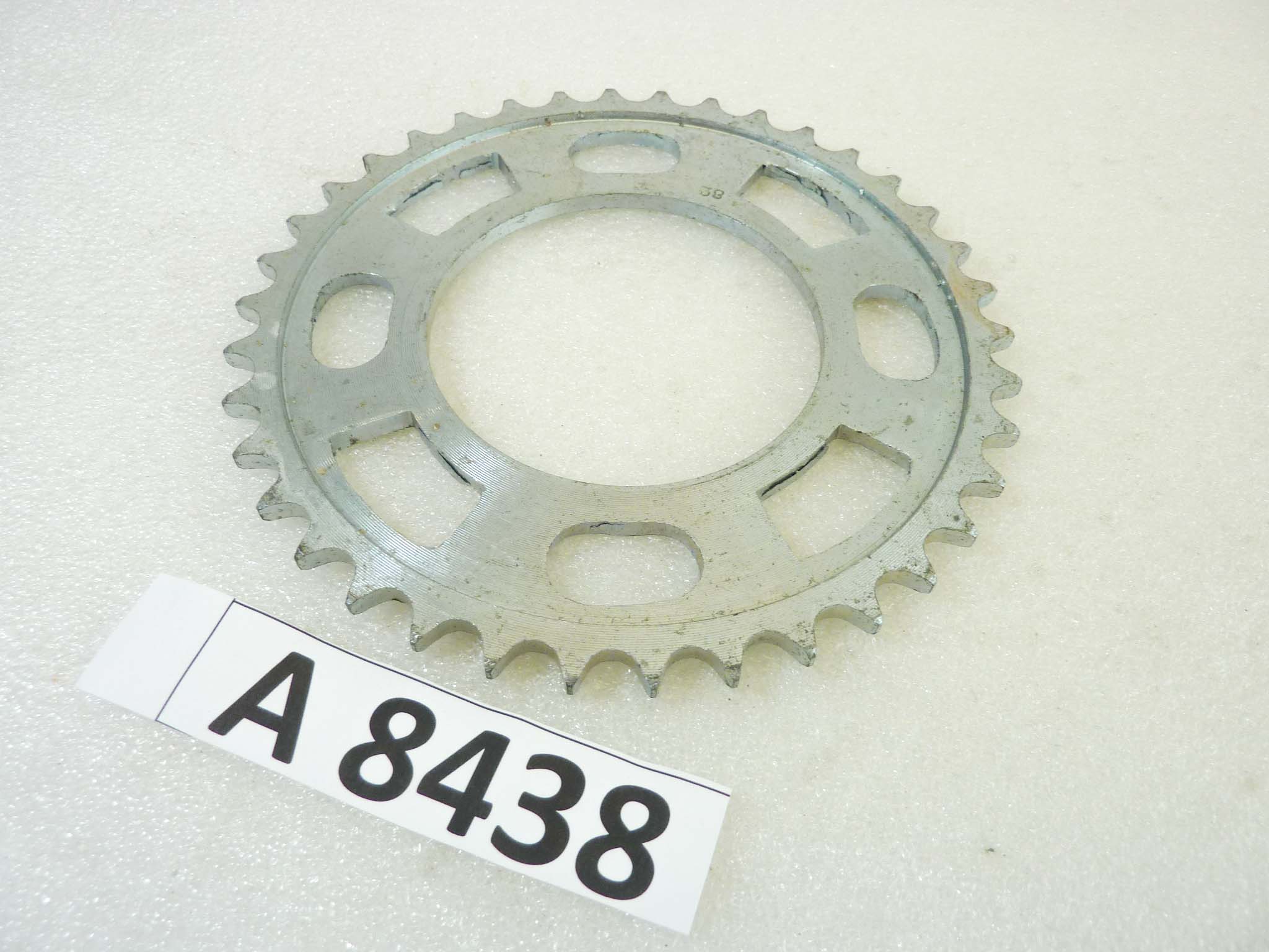 Corona 38 denti passo 415 diam foro centrale 80 mm diam est 158 mm moto epoca Guzzi Gilera Benelli Motobi MV Agusta Morini Malaguti Ducati Cagiva Aprilia vari modelli NUOVO fondo di magazzino vedi foto leggi descrizione - immagine 2