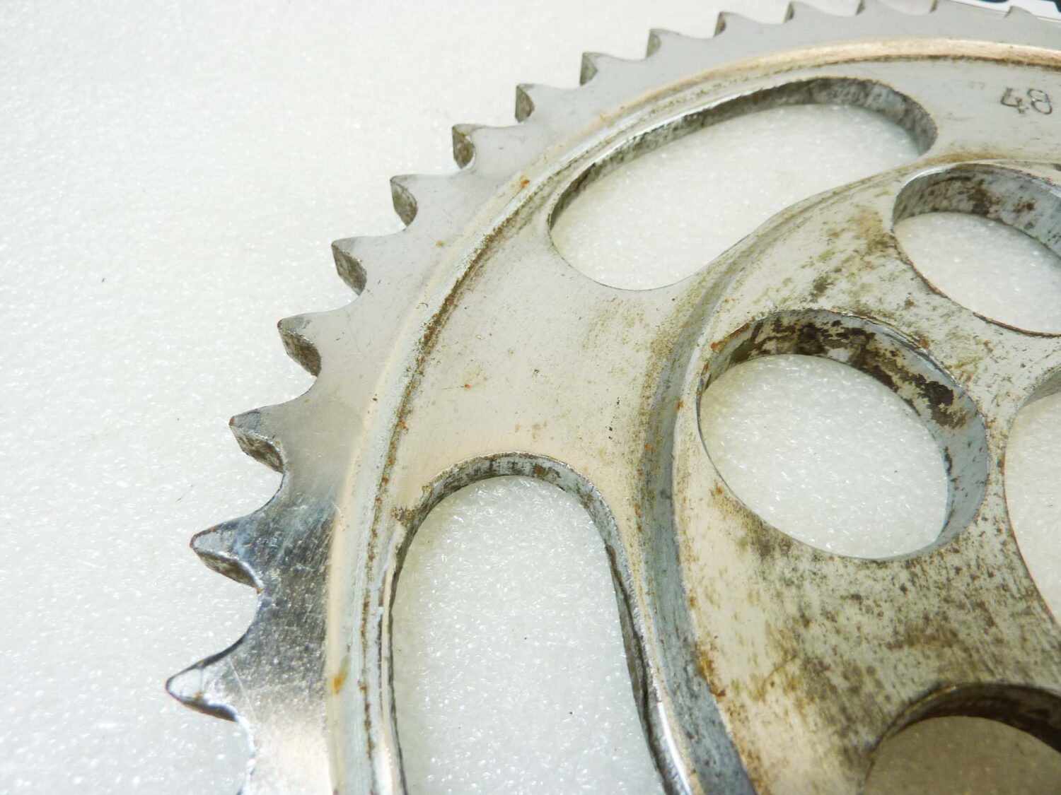 Corona 48 denti passo 428 diam foro centrale 46 mm diam est 200 mm moto epoca Guzzi Gilera Benelli Motobi MV Agusta Morini Malaguti Ducati Cagiva Aprilia vari modelli NUOVO fondo di magazzino vedi foto leggi descrizione - immagine 4