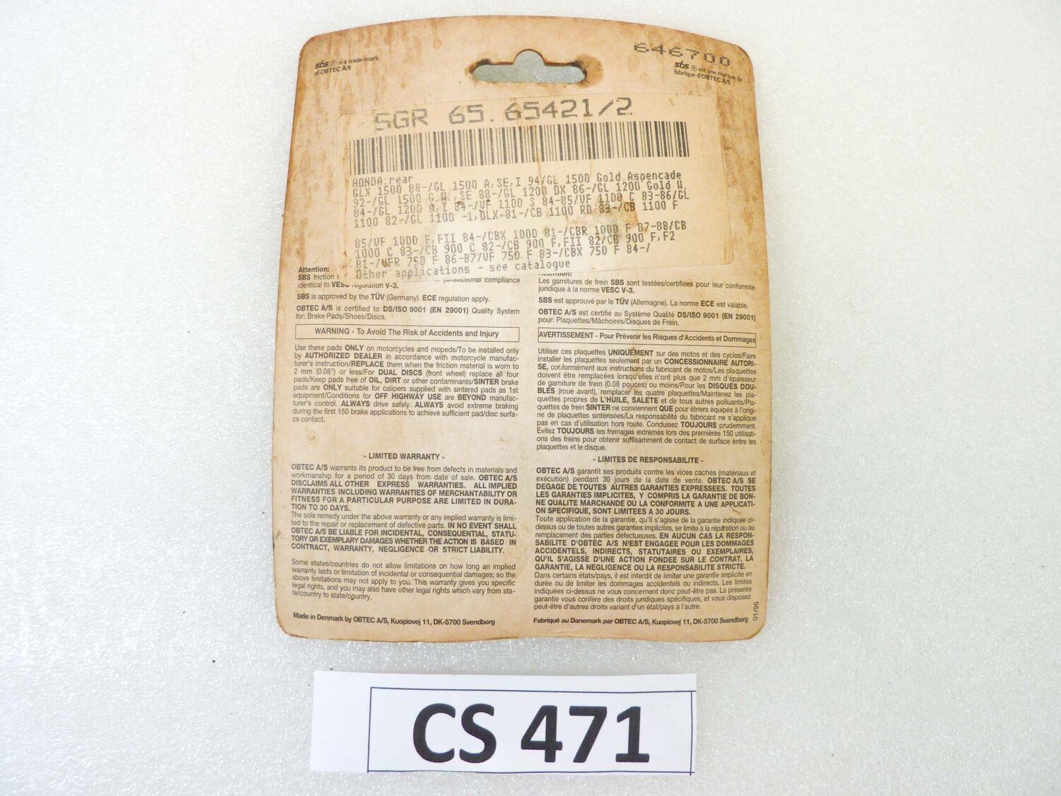 Pastiglie freno SBS 542LF SGR 65.65421/2 per HONDA CB N Euro 400 1982-1984
HONDA CB T 400 1981-1981
HONDA CB T Hawk (PC05) 450 1982-1982
HONDA CMX C Rebel (PC170/PC171/PC18) 450 1986-1988
HONDA CX C (PC01) 500 1982-1982
HONDA FT Ascot (PC07) 500 1982-0000
HONDA GL Silver Wing (PC02) 500 1982-1982
HONDA VF C V30 Magna (PC13) 500 1984-1985
HONDA VF F Interceptor (PC12) 500 1984-1986
HONDA VT C Shadow (PC08) 500 1983-1986
HONDA VT E (PC11) 500 1983-1988
HONDA XL RM/LM (PD04) 600 1985-1987
HONDA XL V Transalp 600 1987-1990 45105MM9781
HONDA CB SC Nighthawk 650 1983-1985
HONDA CX 650 T Turbo 650 1983-1983
HONDA CB C Custom 750 1981-1982
HONDA CB F Super Sport 750 1981-1981
HONDA CB F Super Sport 750 1982-1982
HONDA CB F2 Super Sport 750 1982-1982
HONDA CBX F (RC17) 750 1984-1986
HONDA VF C (RC28) 750 1987-1988
HONDA VF C Shadow / Magna (RC09) 750 1988-1993
HONDA VF F Interceptor (RC15) 750 1983-1984
HONDA VF S (RC07) 750 1982-1985
HONDA VT C Shadow (RC29) 750 1987-1989
HONDA XLV RD (RD01) 750 1983-1984
HONDA CB C Custom (SC04) 900 1980-1982
HONDA CB C Custom 1000 1983-1983
HONDA VF R Interceptor (SC16) 1000 1984-1984
HONDA CB R (SC05) 1100 1981-1981
HONDA CB R (SC08) 1100 1982-1983
HONDA GL Gold Wing (SC02) 1100 1981-1982
HONDA VT C Shadow (SC18/SC23) 1100 1985-1993
HONDA GL Gold Wing (SC14) 1200 1984-1987 vedi foto per compatibilità esatta NUOVO fondo di magazzino - immagine 5