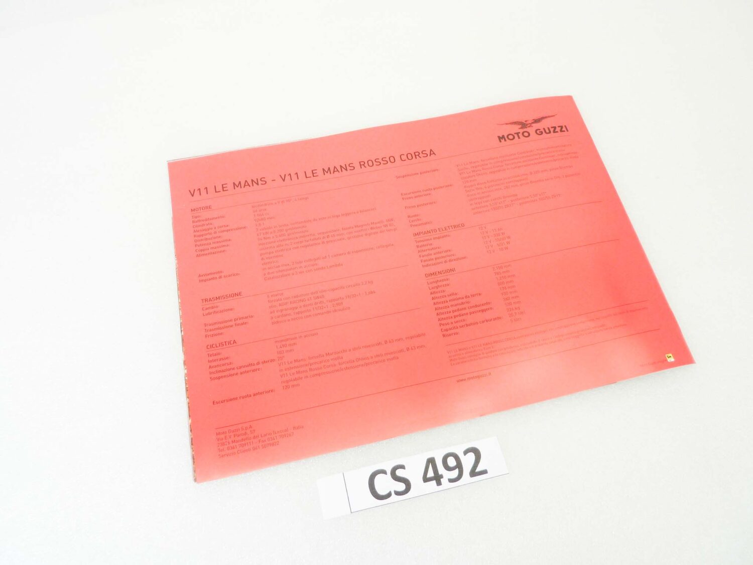Depliant Brochure Guzzi V11 Le Mans Rosso Corsa dim 30 x 21 cm materiale commerciale NUOVO fondo di magazzino - immagine 6