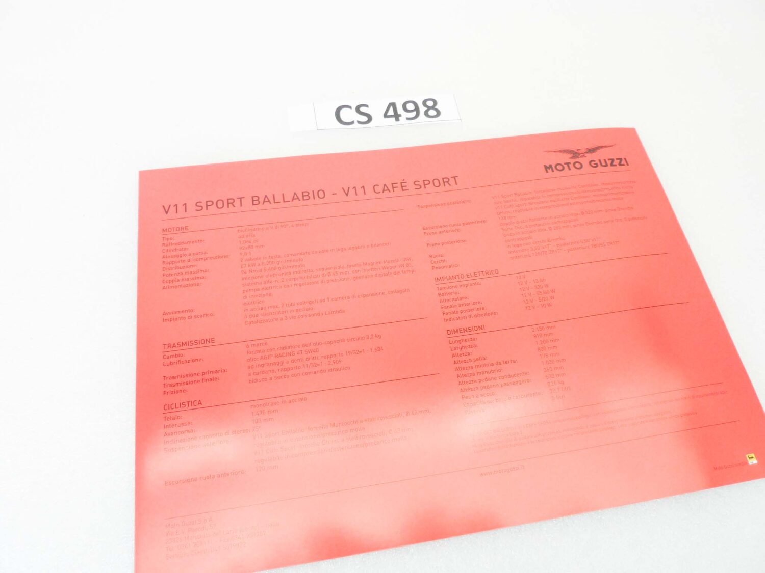 Depliant Brochure Guzzi V11 Sport Ballabio Cafe' Sport dim 30 x 21 cm materiale commerciale NUOVO fondo di magazzino - immagine 7