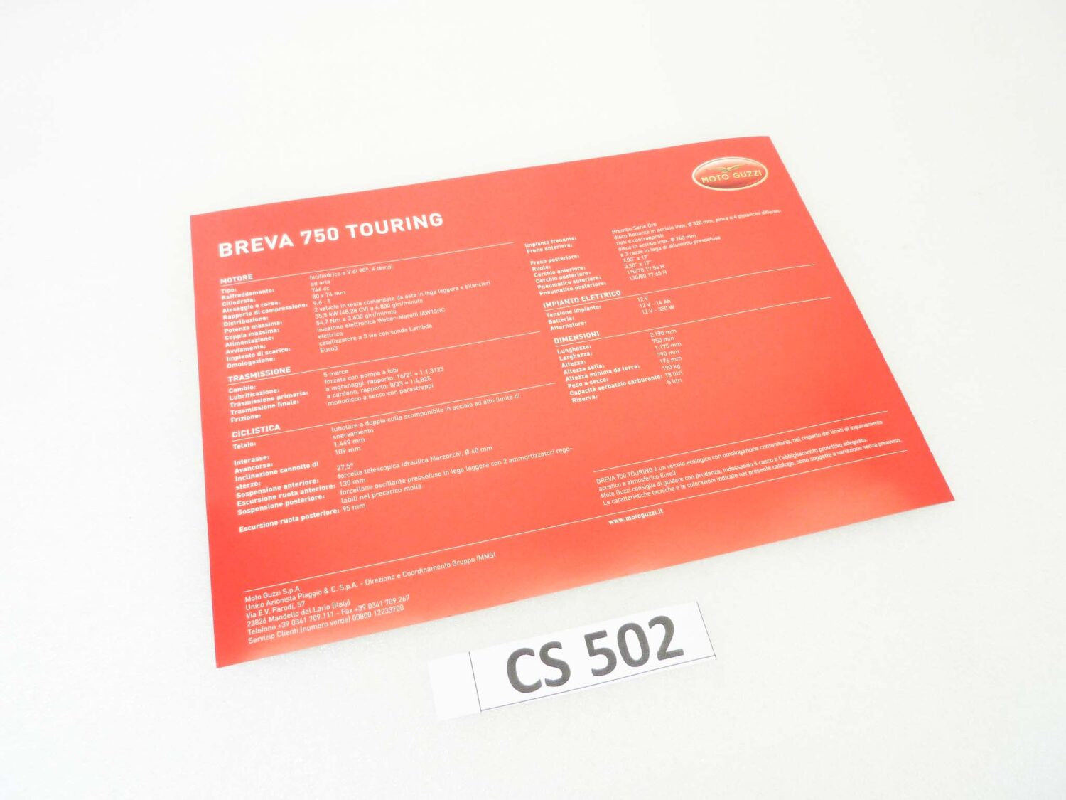 Depliant Brochure Guzzi Breva 750 Touring dim 30 x 21 cm materiale commerciale NUOVO fondo di magazzino - immagine 4