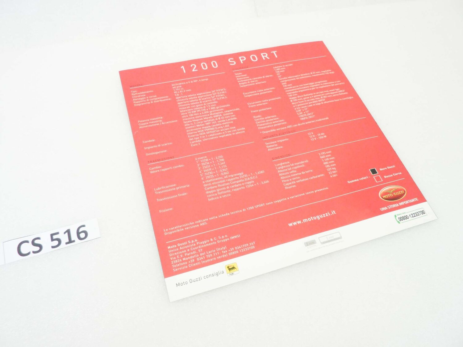 Depliant Brochure Guzzi 1200 Sport dim 30 x 30 cm materiale commerciale NUOVO fondo di magazzino - immagine 4