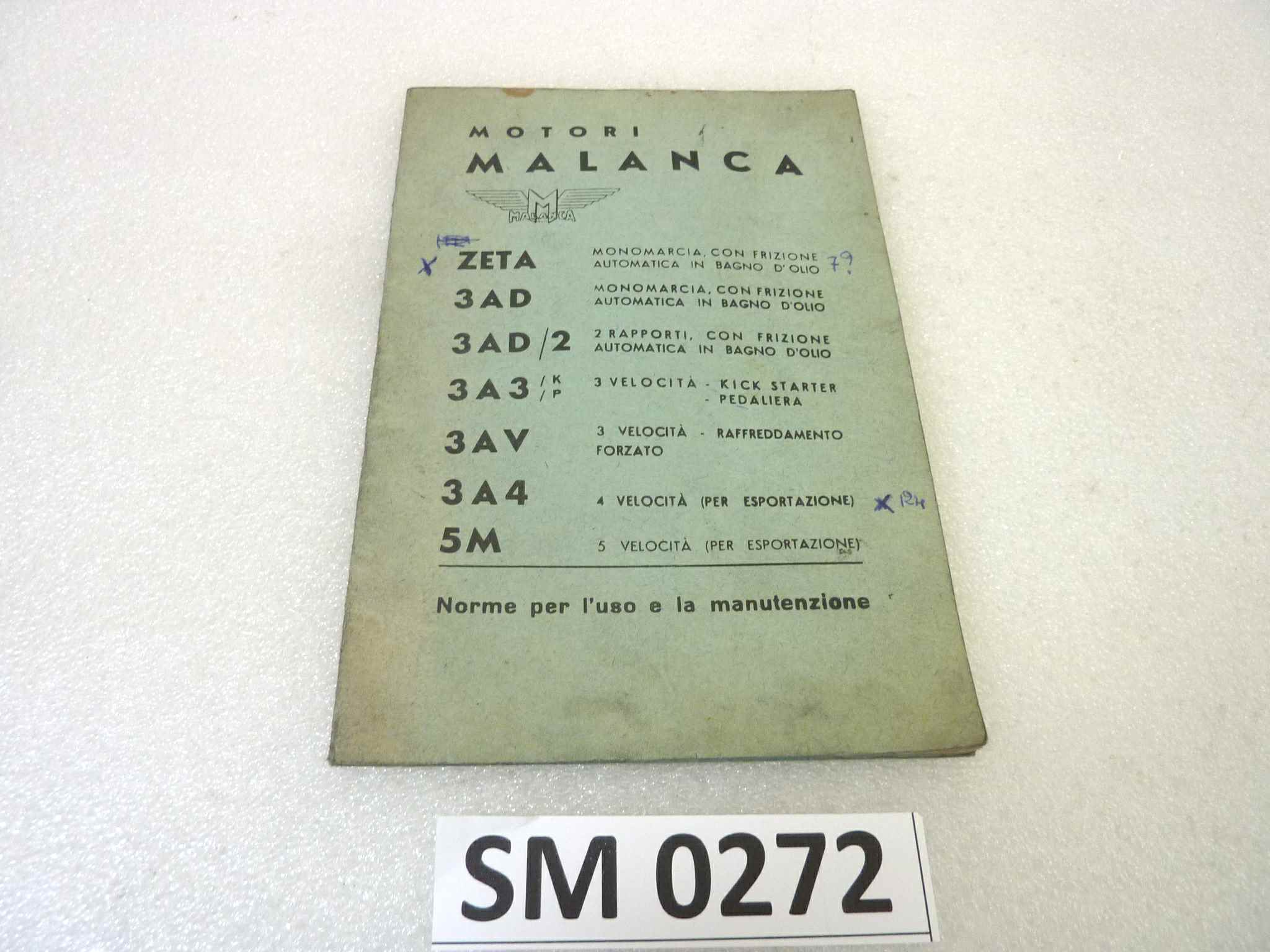 Libretto uso e manutenzione Malanca Motori vari modelli manuale utente ORIGINALE ita