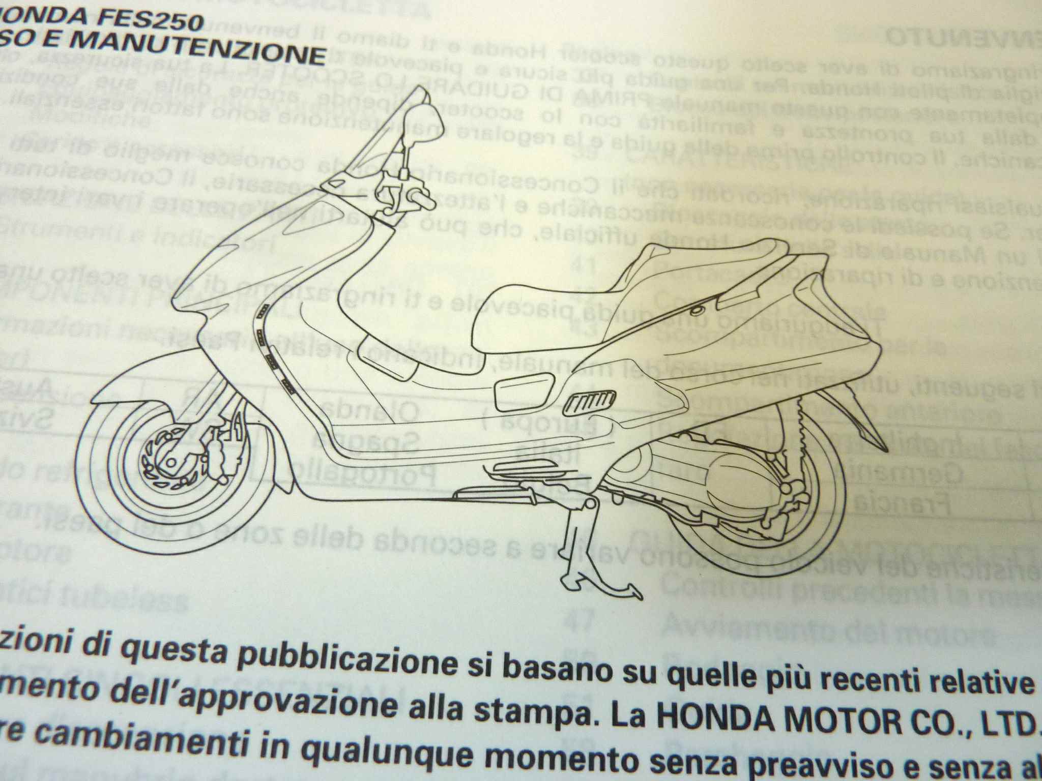 Libretto uso e manutenzione Honda FES250 manuale utente ORIGINALE ita fra ger dim 15 x 10,5 cm NUOVO fondo di magazzino, LEGGI DESCRIZIONE - immagine 6
