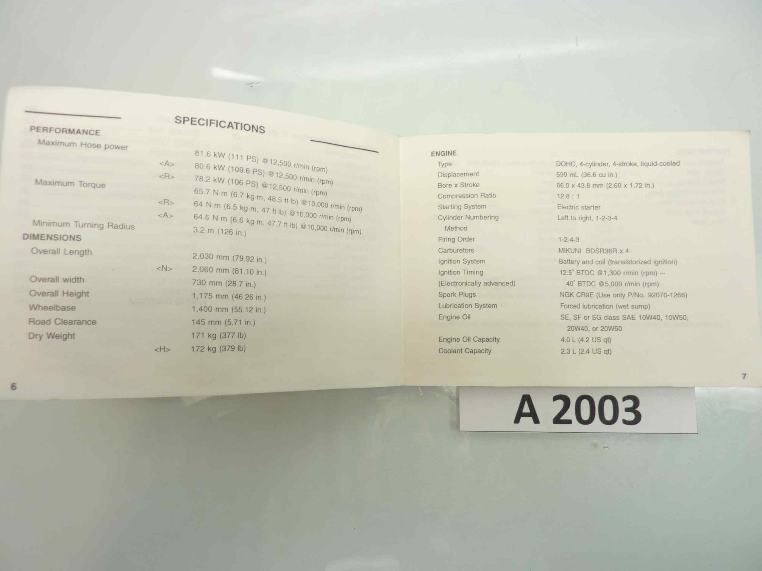 Kawasaki ZX 6R J1 00 NINJA libretto manuale uso manutenzione inglese - immagine 2