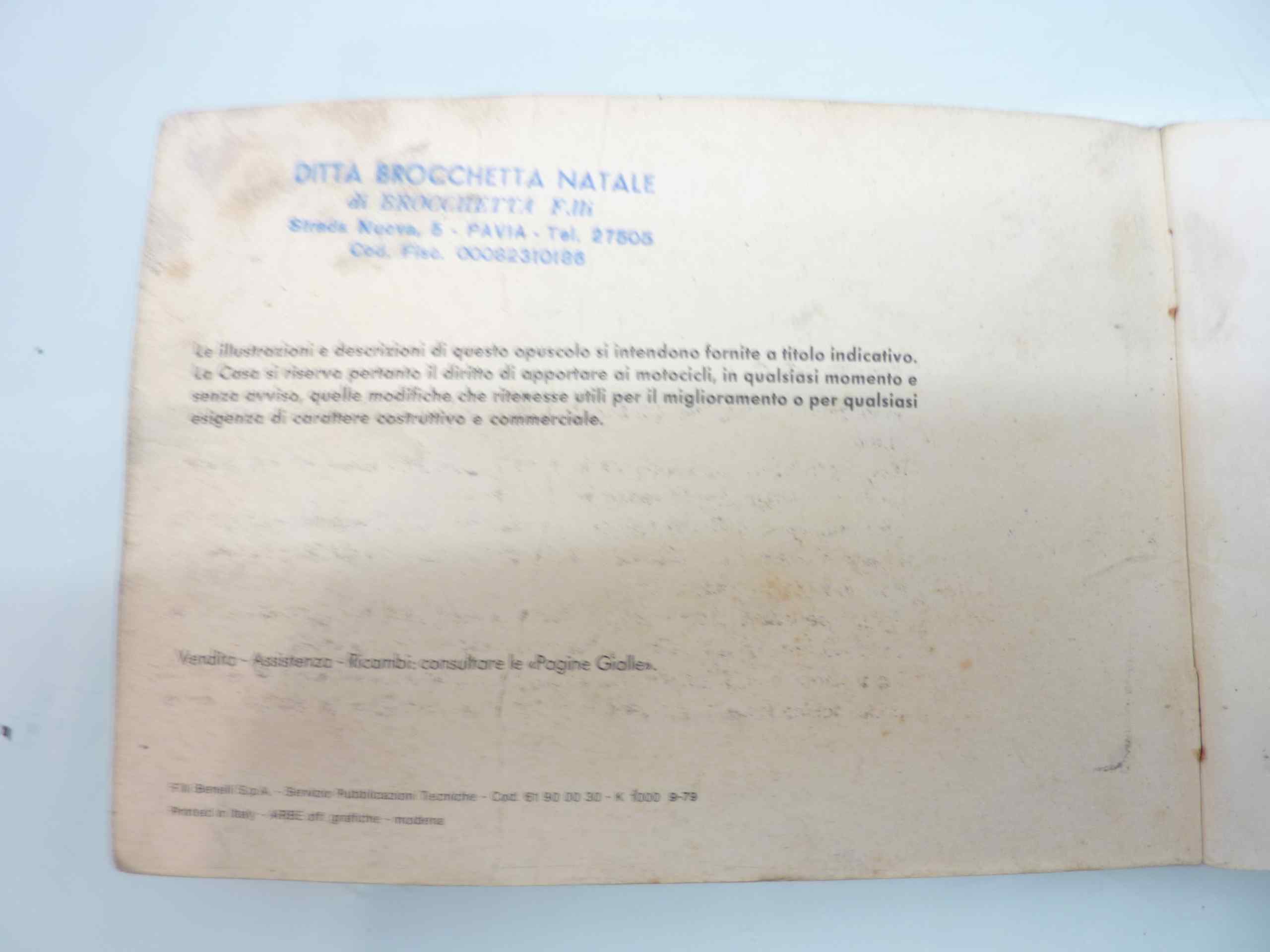 Benelli 354 Sport libretto istruzioni per luso manuale originale - immagine 3
