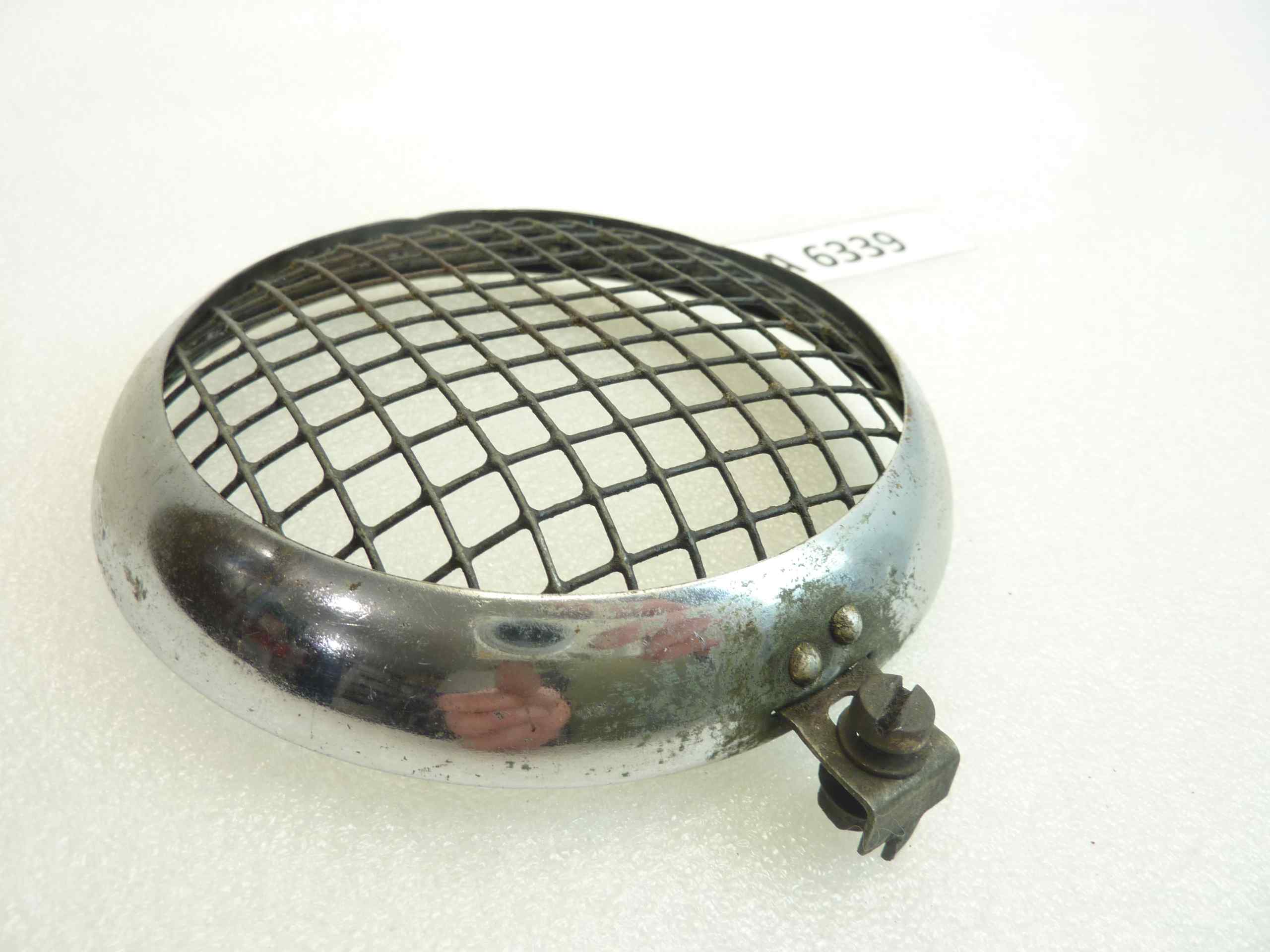 Ghiera faro diam vetro 105 mm - diam est 130 mm con griglia moto auto epoca - immagine 2