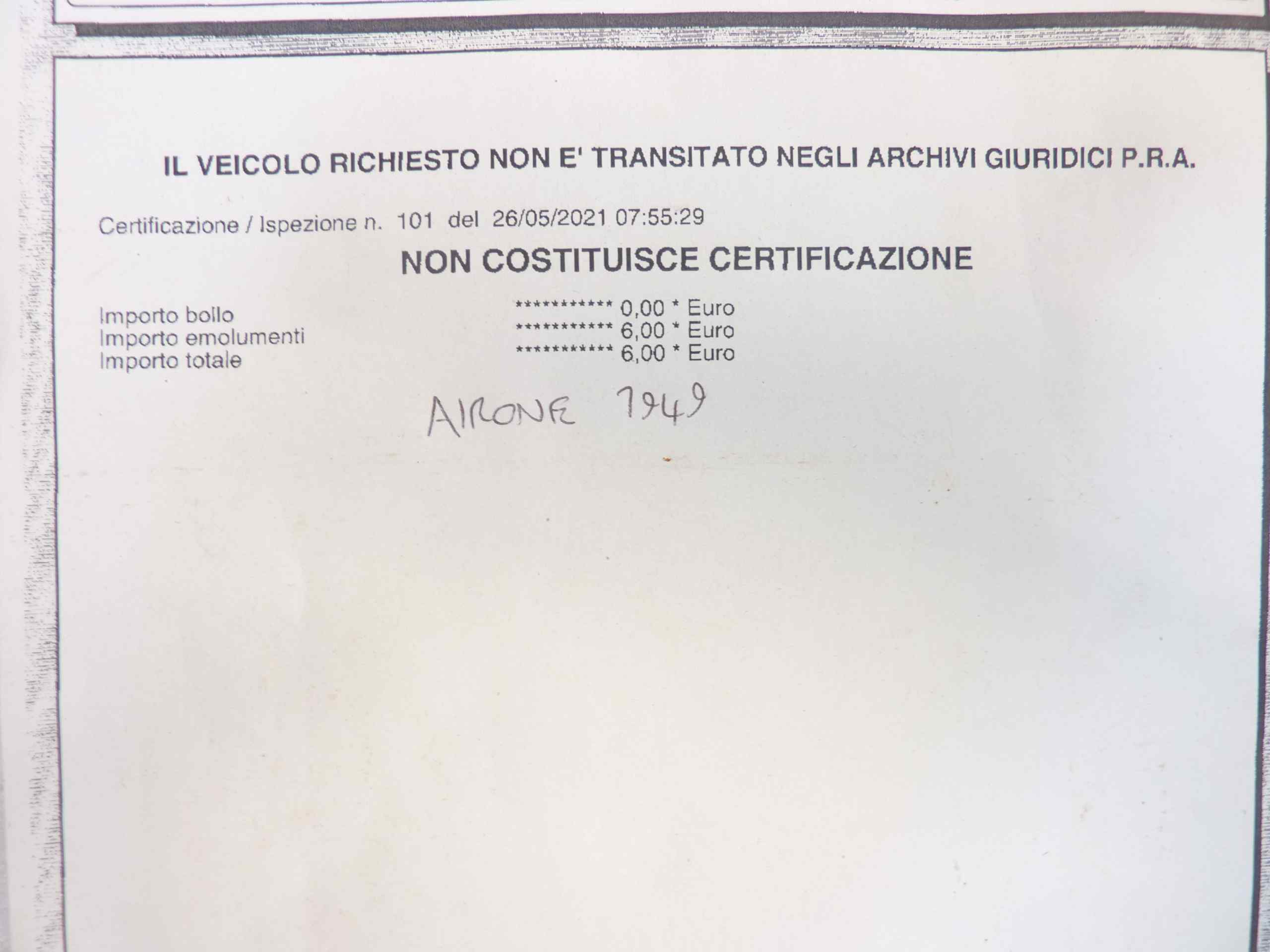 Telaio Guzzi Airone 250 Sport 1949 radiato con targa MI 3XXXX n telaio 15xxx il telaio viene venduto con dichiarazione di lecita provenienza di acquisto e di vendita ad uso collezionistico - immagine 6