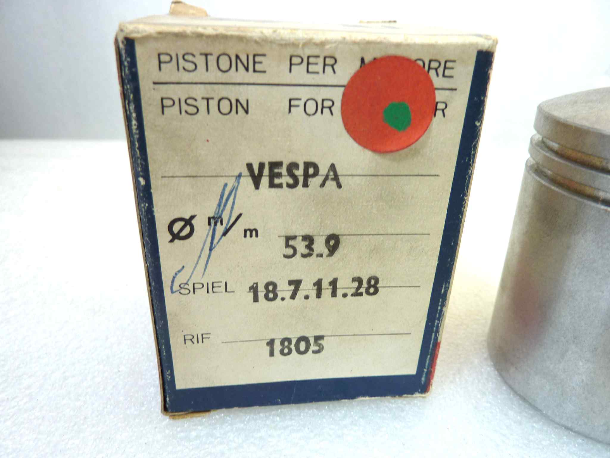 Pistone Piaggio Vespa Asso Werke diametro 53,9 cod 1805 no spinotto NUOVO Fondo di magazzino, VEDI FOTO, LEGGI DESCRIZIONE - immagine 2