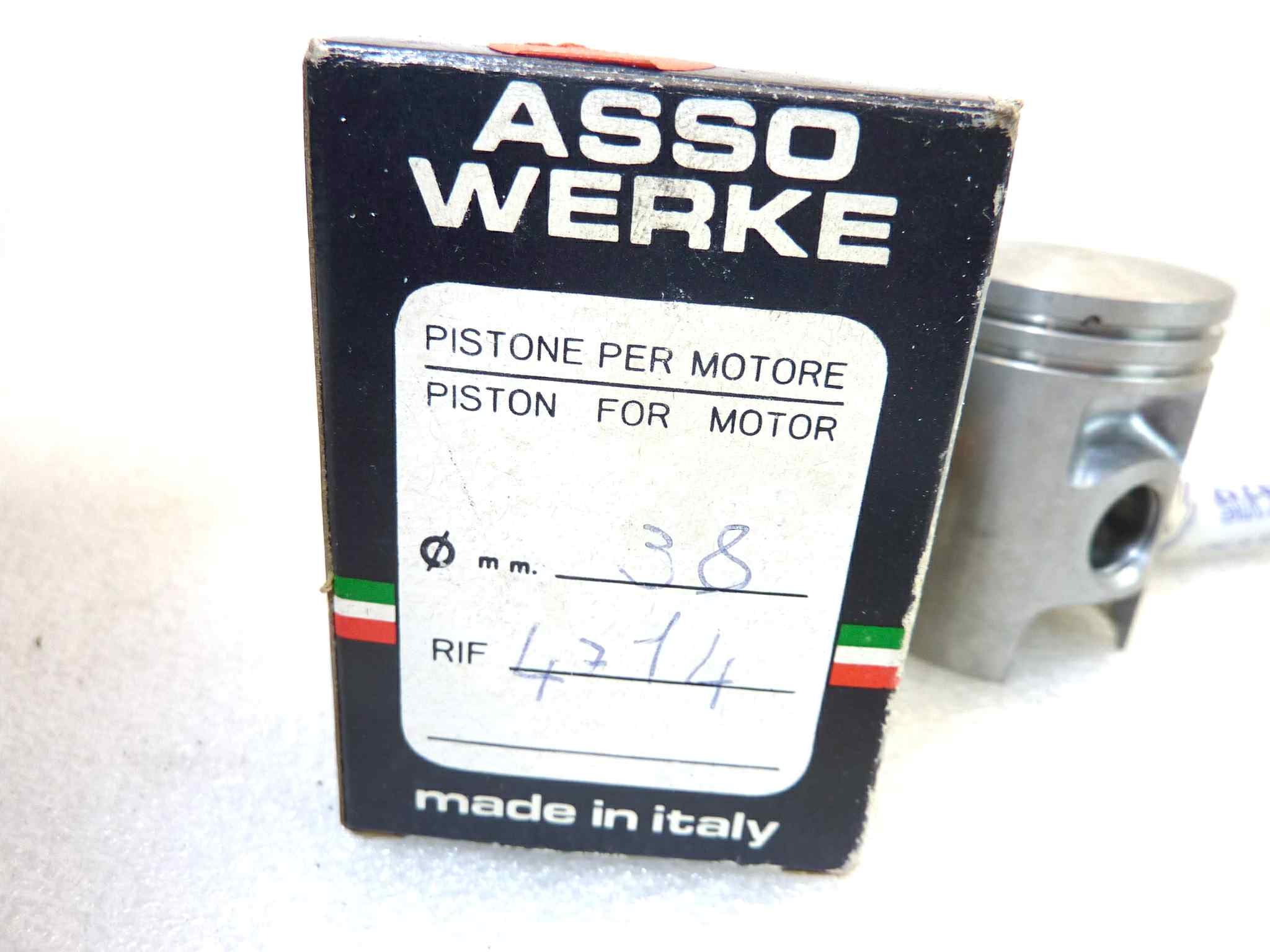 Pistone FBM Minarelli MR 4 50cc Asso Werke diametro 38 cod 4714 NUOVO Fondo di magazzino, VEDI FOTO, LEGGI DESCRIZIONE - immagine 2