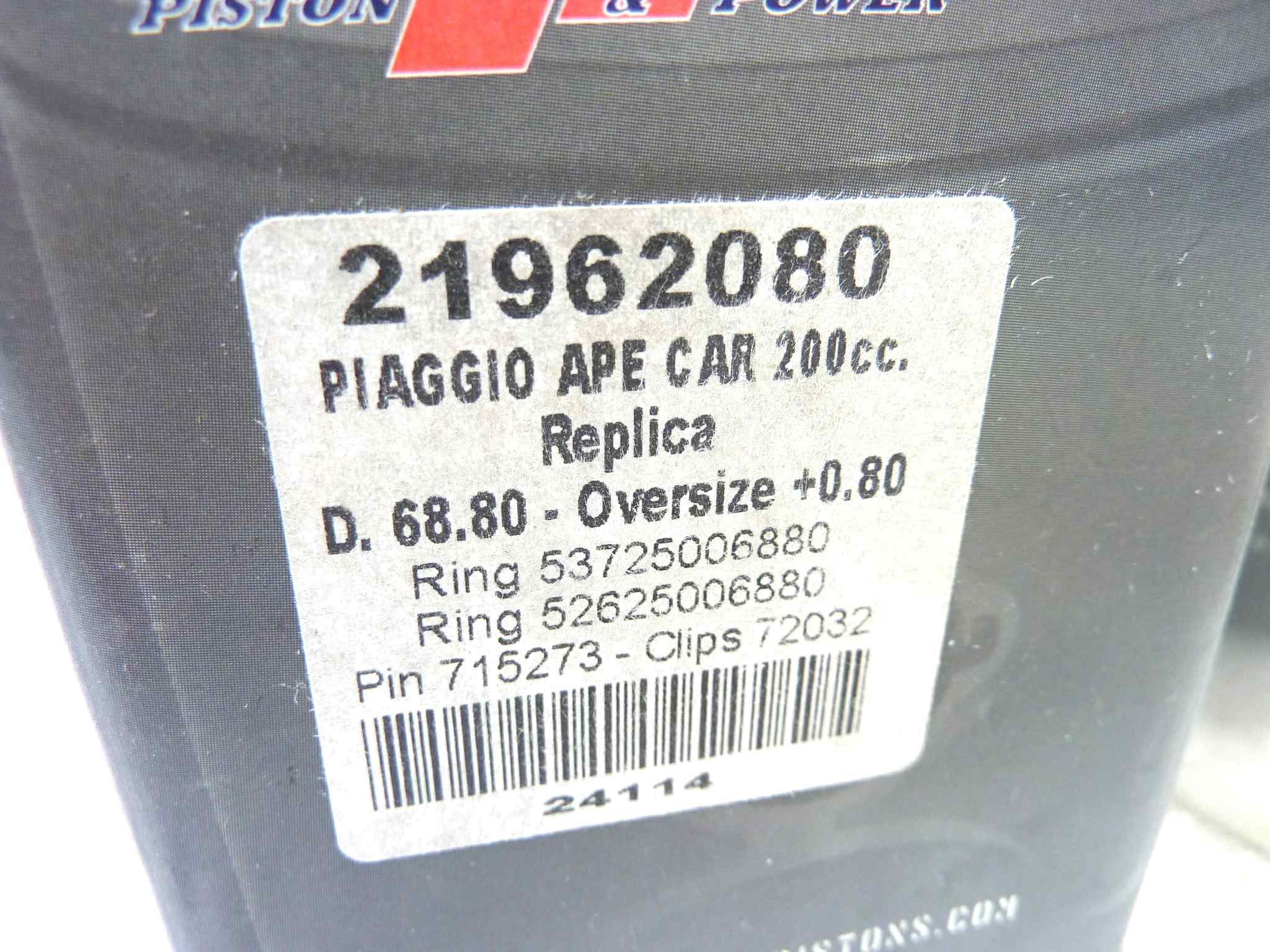 Pistone Piaggio Ape 200cc Vertex diametro 68,8 (oversize +0,80) cod 21962080 NUOVO Fondo di magazzino, VEDI FOTO, LEGGI DESCRIZIONE - immagine 2