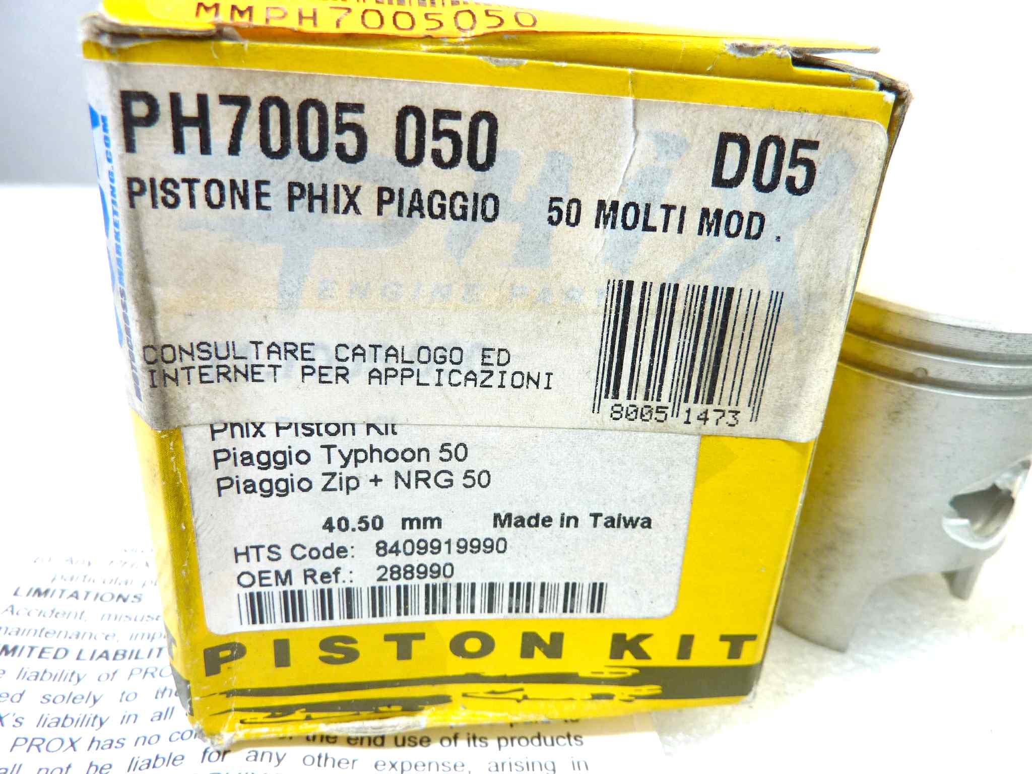 Pistone Piaggio Typhoon Zip NRG 50 Piston kit diametro 40,5 cod PH 7005050 NUOVO Fondo di magazzino, VEDI FOTO, LEGGI DESCRIZIONE - immagine 2