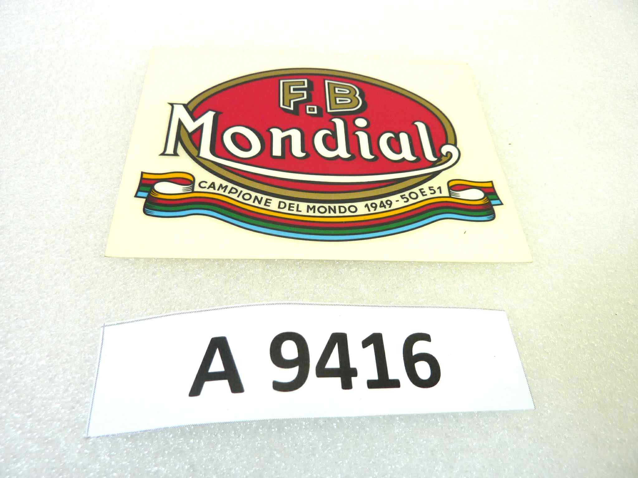 Adesivo decalcomania logo Mondial moto epoca originale no replica NUOVO fondo di magazzino, LEGGI DESCRIZIONE
