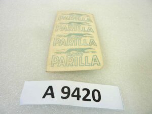 Adesivo decalcomania scritte logo epoca Parilla 4 pezzi originale no replica NUOVO fondo di magazzino, LEGGI DESCRIZIONE