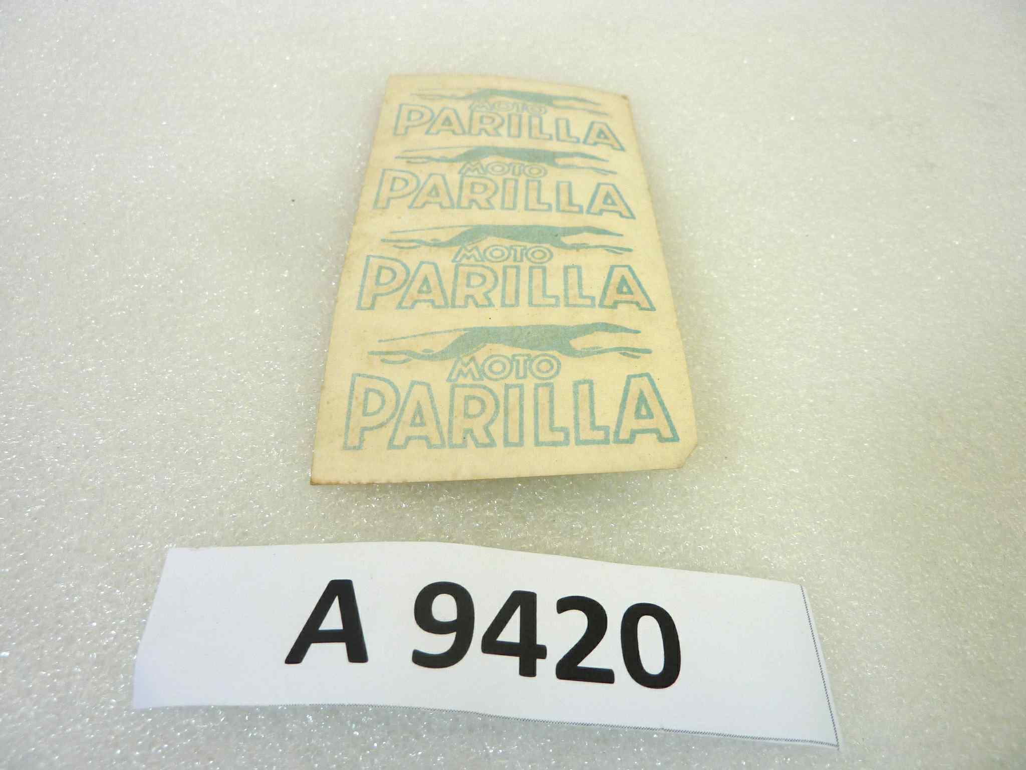 Adesivo decalcomania scritte logo epoca Parilla 4 pezzi originale no replica NUOVO fondo di magazzino, LEGGI DESCRIZIONE
