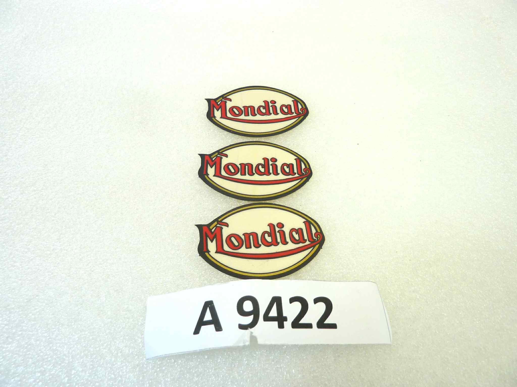 Adesivo decalcomania logo Mondial kit 3 pezzi originale no replica NUOVO fondo di magazzino, LEGGI DESCRIZIONE