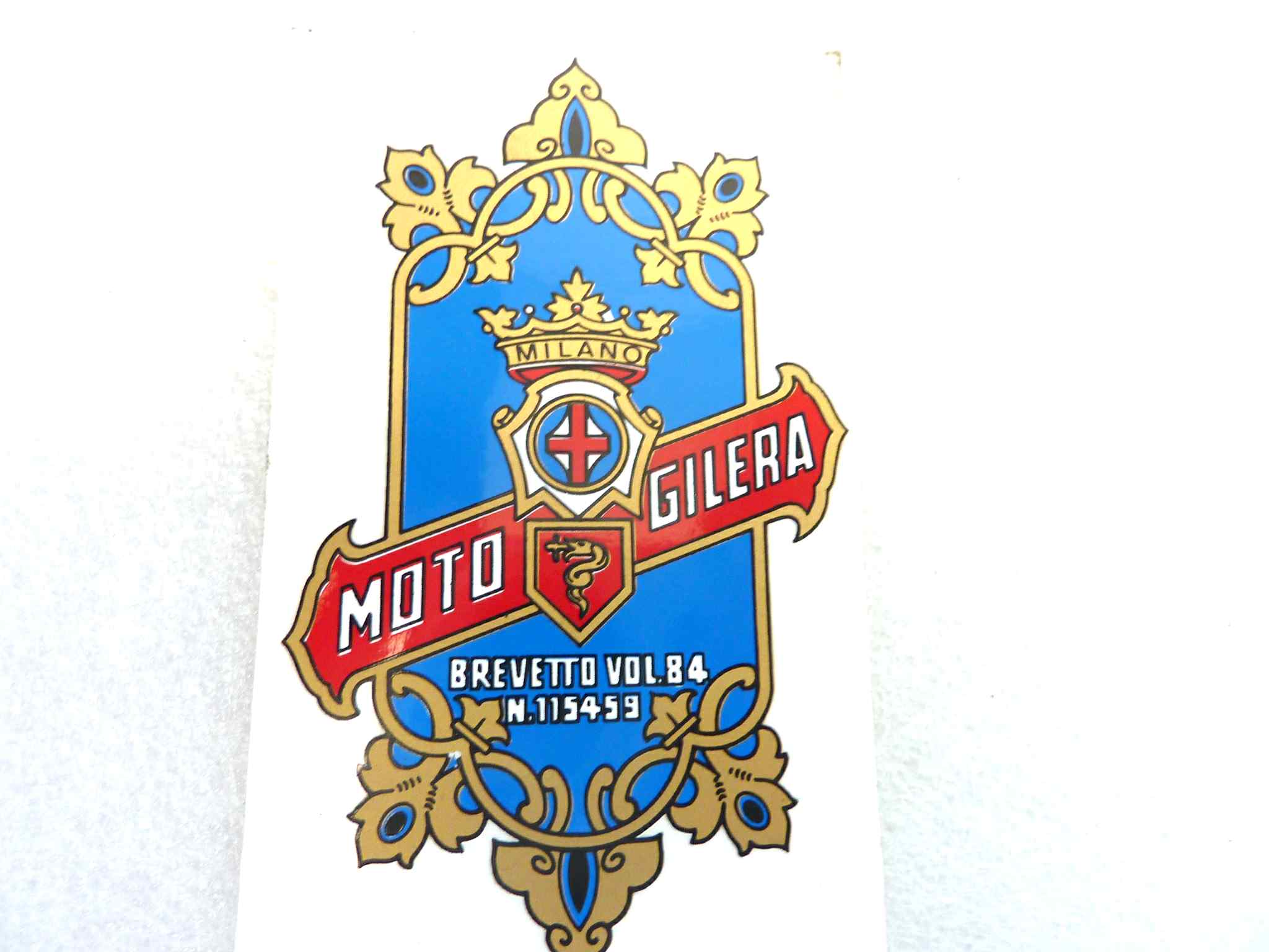 Adesivo canotto di sterzo Gilera brevetto vol 84 n 115459 originale no replica NUOVO fondo di magazzino, LEGGI DESCRIZIONE - immagine 2