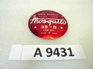 Fregio logo Garelli Mosquito brevetti 38-b targa diametro 7,1 cm originale no replica NUOVO fondo di magazzino, LEGGI DESCRIZIONE