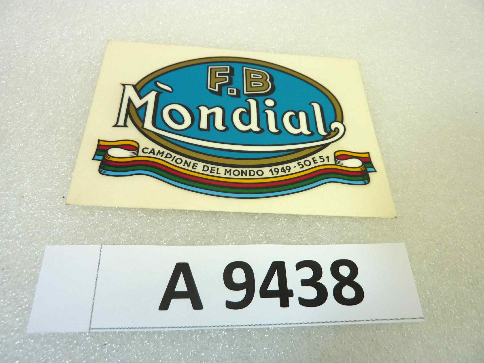 Decalcomania FB Mondial campione del mondo 1949 - 50 51 originale no replica NUOVO fondo di magazzino, LEGGI DESCRIZIONE