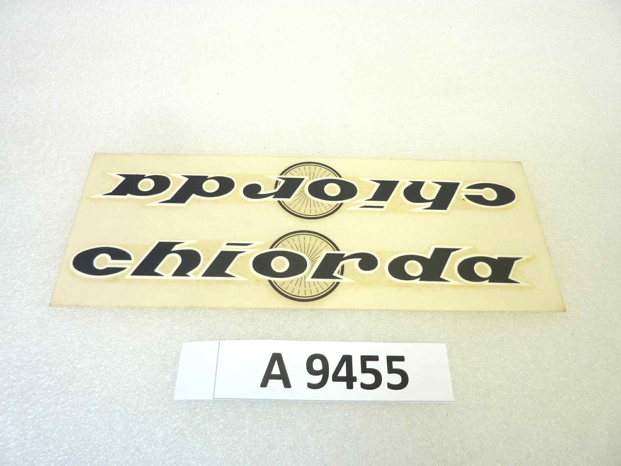Coppia decalcomanie scritte serbatoio moto Chiorda 200 x 35 mm cad originale no replica NUOVO fondo di magazzino, LEGGI DESCRIZIONE