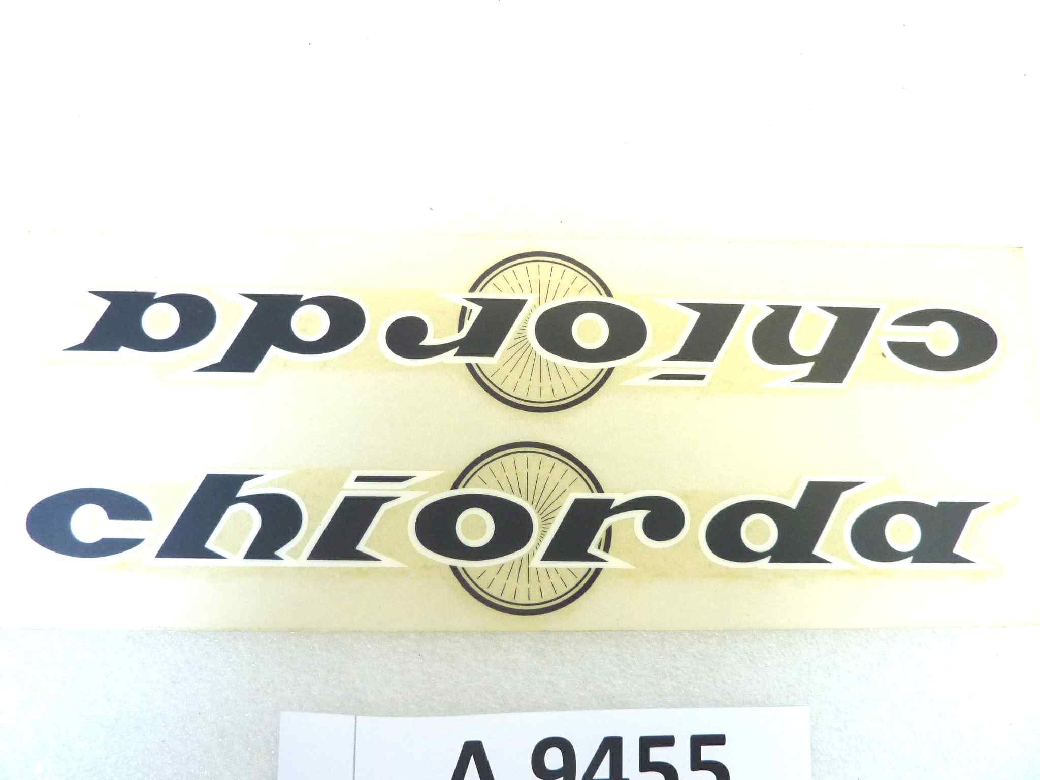 Coppia decalcomanie scritte serbatoio moto Chiorda 200 x 35 mm cad originale no replica NUOVO fondo di magazzino, LEGGI DESCRIZIONE - immagine 2