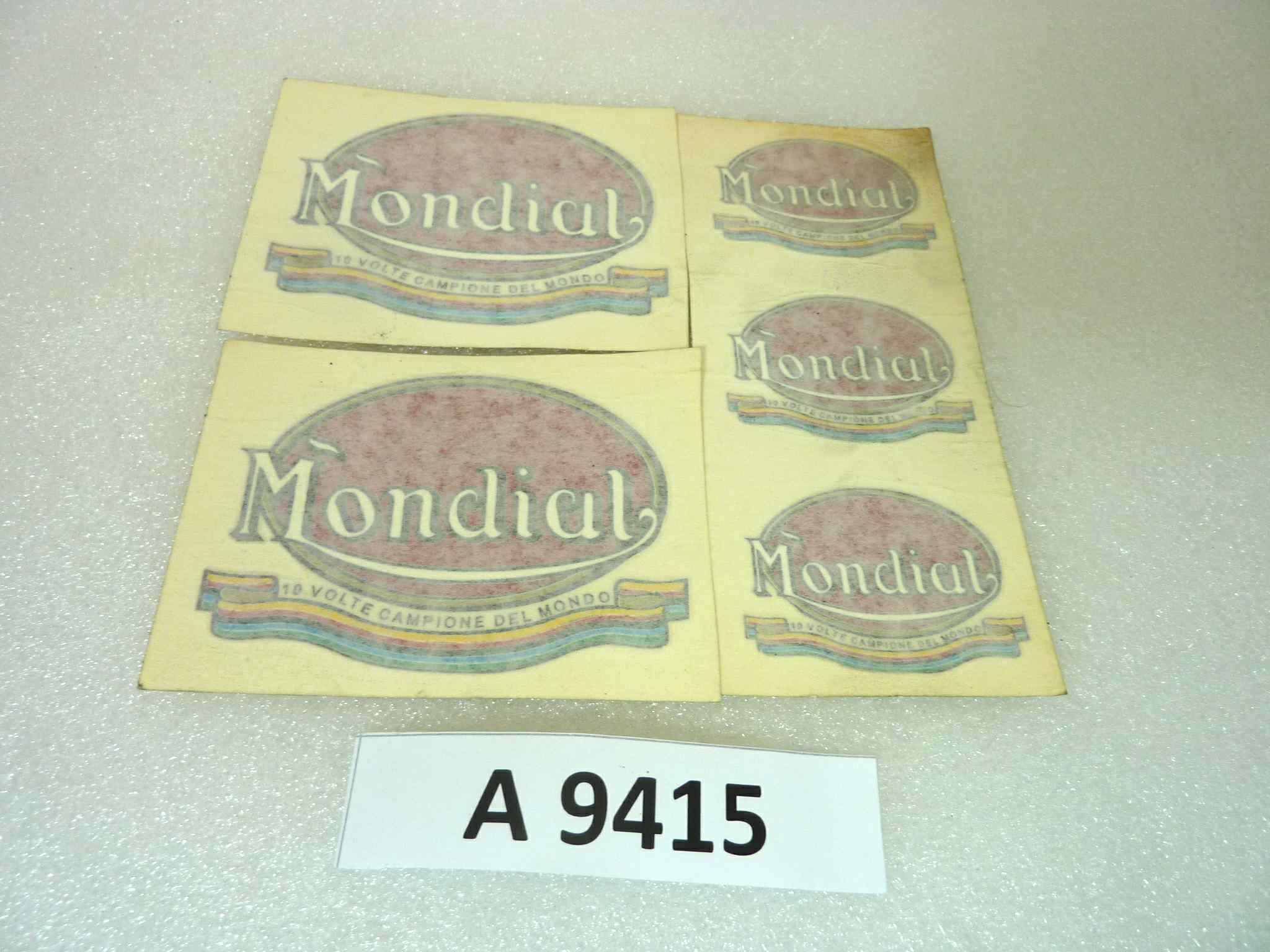 Kit adesivi decalcomania Mondial moto epoca 5 pezzi originale no replica NUOVO fondo di magazzino, LEGGI DESCRIZIONE