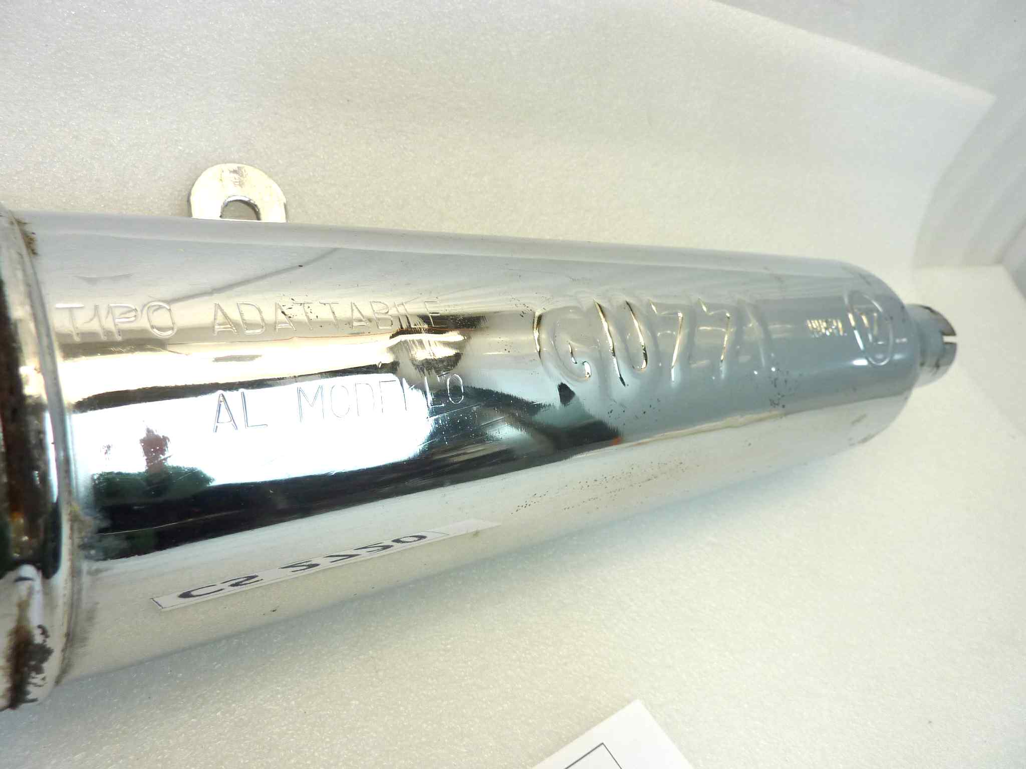 Marmitta Guzzi 500 Nuova TZ silenziatore scarico terminale muffler diamentro imbocco 45 mm - lunghezza tot 680 mm - distanzza imbocco/staffa 365 mm - immagine 2
