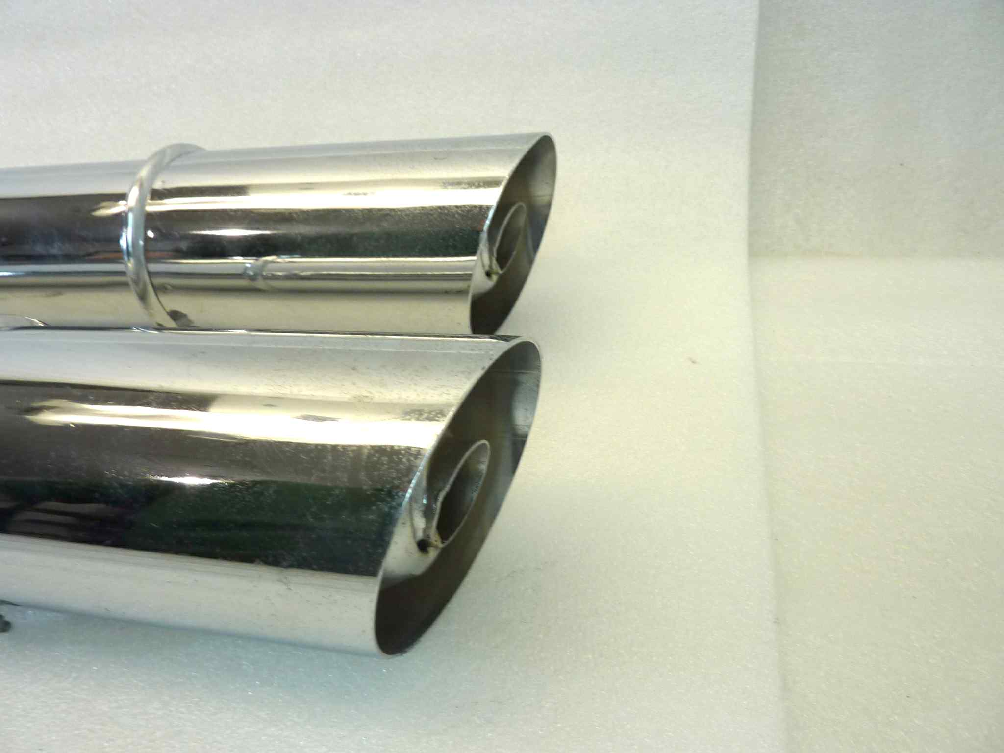 Coppia marmitta moto epoca Guzzi Benelli Morini Ducati Gilera silenziatore scarico terminale muffler lunghezza tot 850 mm - diametro imbocco 32 mm - distanza staffa/imbocco 250 mm - immagine 7