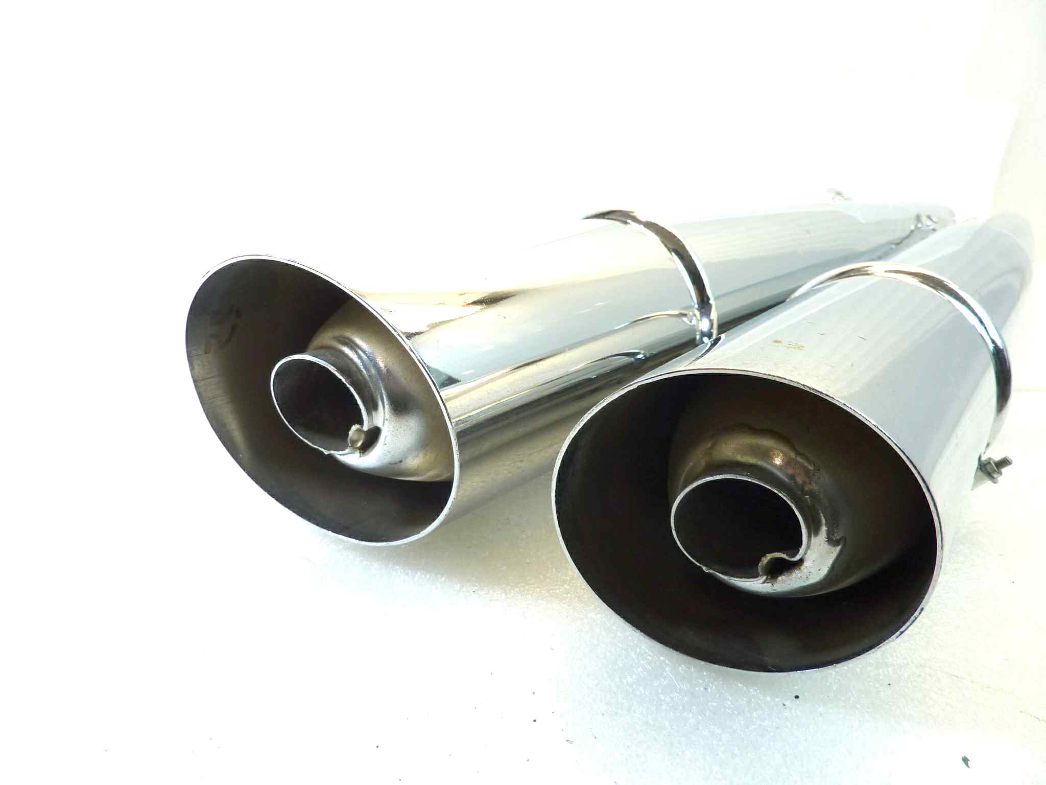 Coppia marmitta moto epoca Guzzi Benelli Morini Ducati Gilera silenziatore scarico terminale muffler lunghezza tot 850 mm - diametro imbocco 32 mm - distanza staffa/imbocco 250 mm - immagine 17