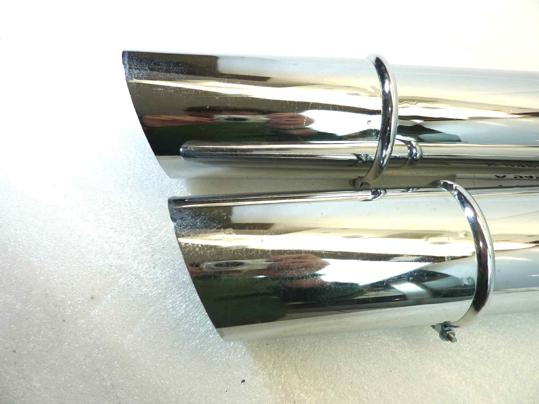 Coppia marmitta moto epoca Guzzi Benelli Morini Ducati Gilera silenziatore scarico terminale muffler lunghezza tot 850 mm - diametro imbocco 32 mm - distanza staffa/imbocco 250 mm - immagine 20