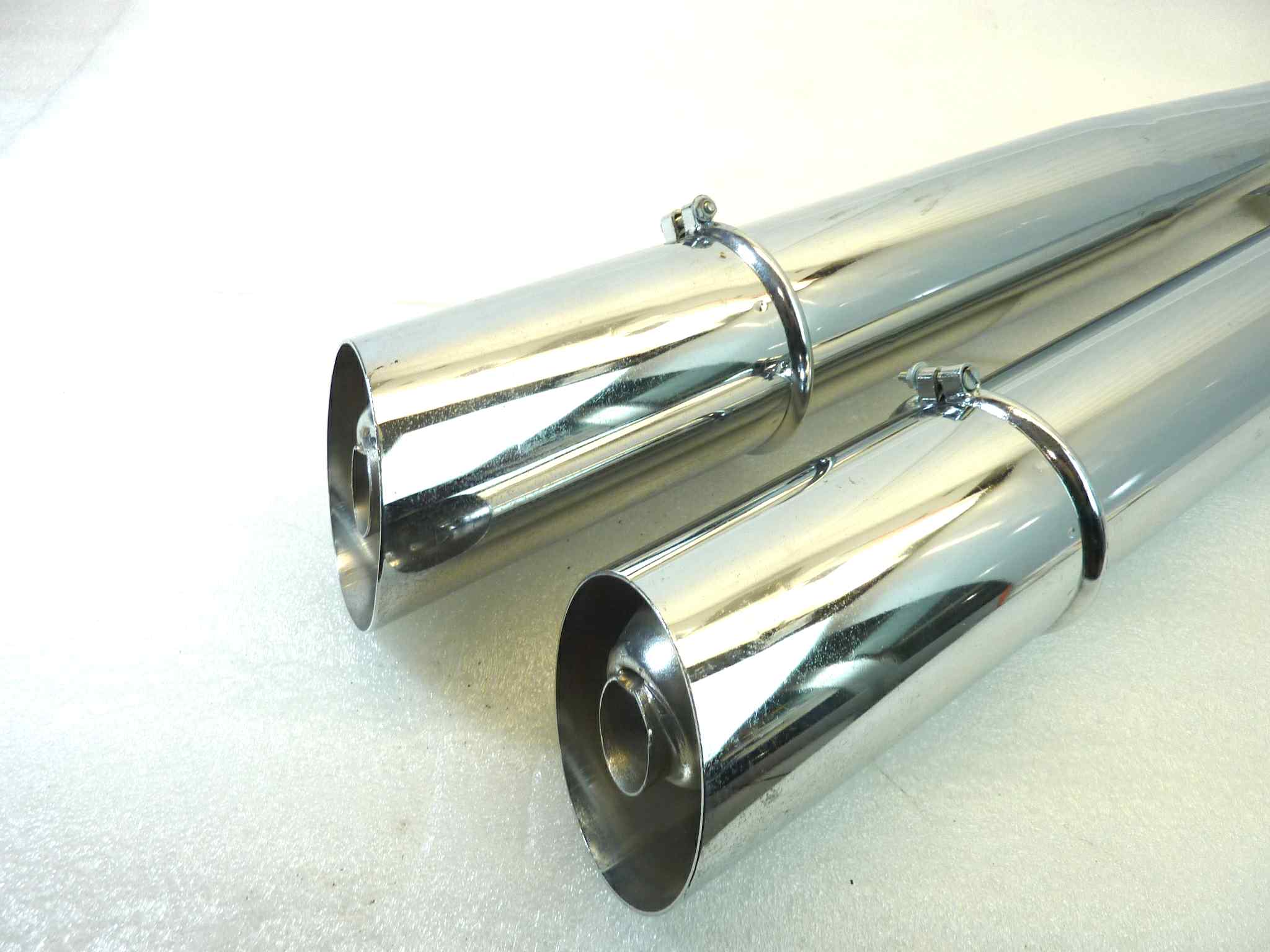 Coppia marmitta moto epoca Guzzi Benelli Morini Ducati Gilera silenziatore scarico terminale muffler lunghezza tot 850 mm - diametro imbocco 32 mm - distanza staffa/imbocco 250 mm - immagine 22